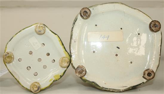 Two Staffordshire pearlware cottage pastille burners and covers, c.1820, height 8.5 - 11.5cm, largest with repairs